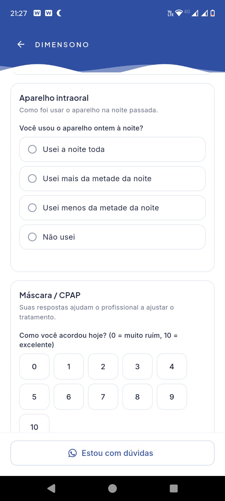 Diário do aparelho intraoral e da máscara/CPAP